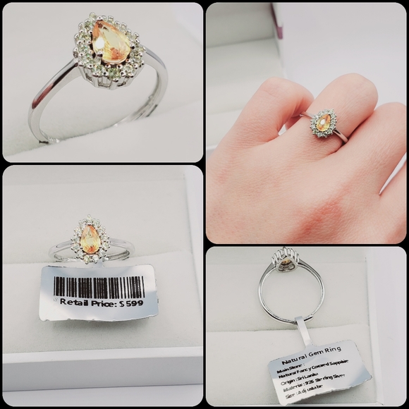 Natural Fancy Yellow Sapphire 925 Sterling Silver Ring - Picture 2 of 4